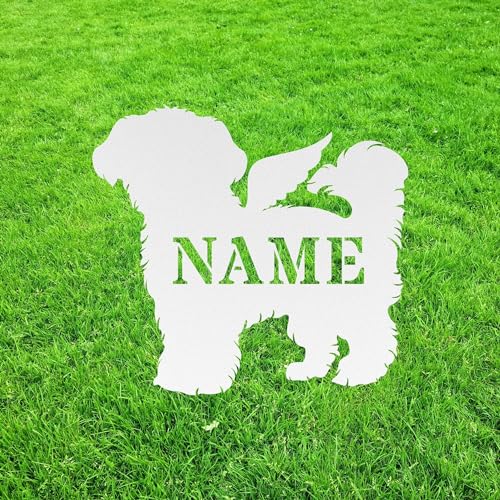 Hxgztrzii Maltipoo Dog Statue with Angel Wings, Custom Maltipoo Sign Metal Stake, Name Plaque Dog Garden Decor, Dog Yard Art, Dog Memorial Lawn Ornaments Outdoor, Dog Grave Marker, customized