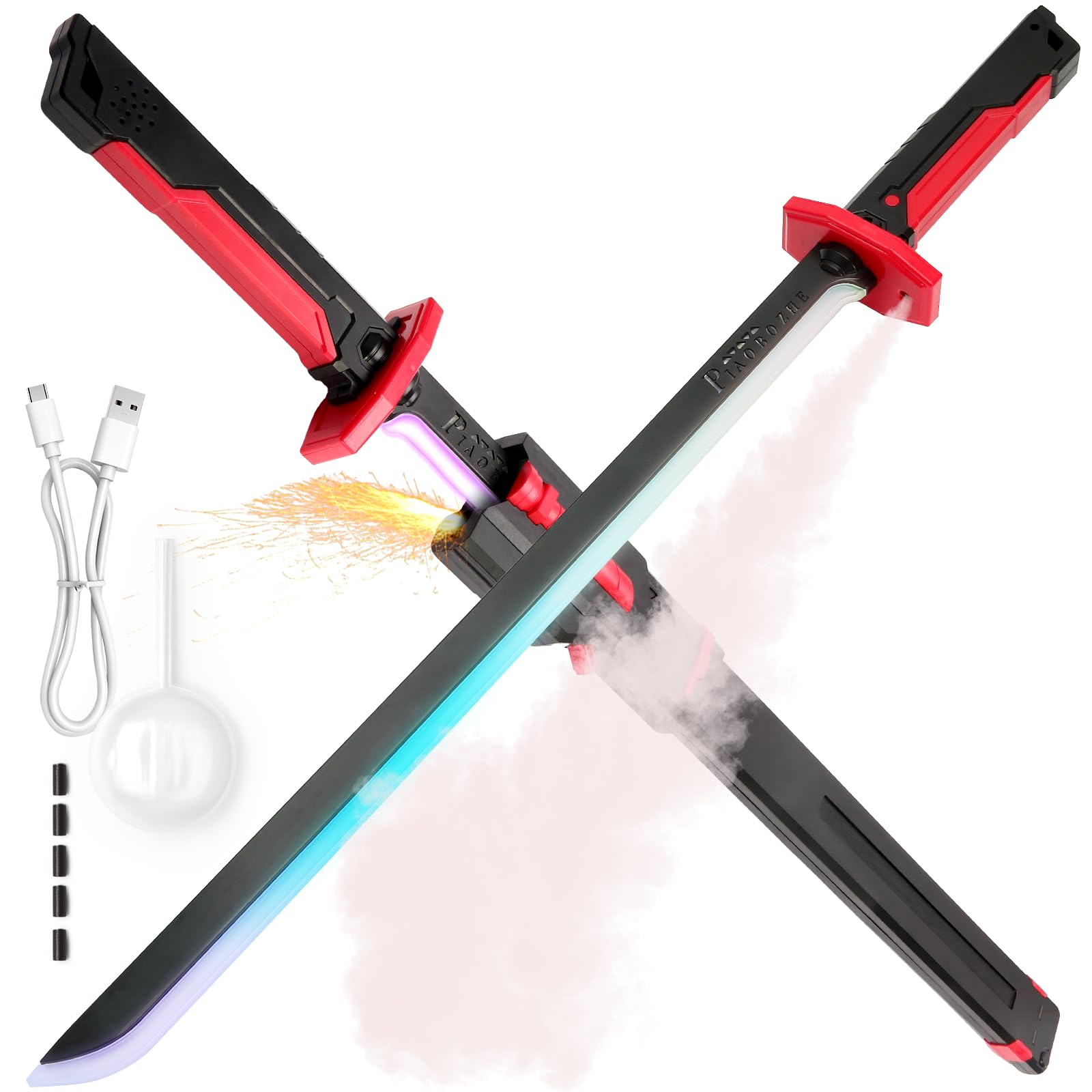 Cyberpunk Spark Sword Toys- 31.5inch 8 Colors RGB LED Light, Mist Spray, Cool Spark, Smart Hit Sound Interaction-image-10