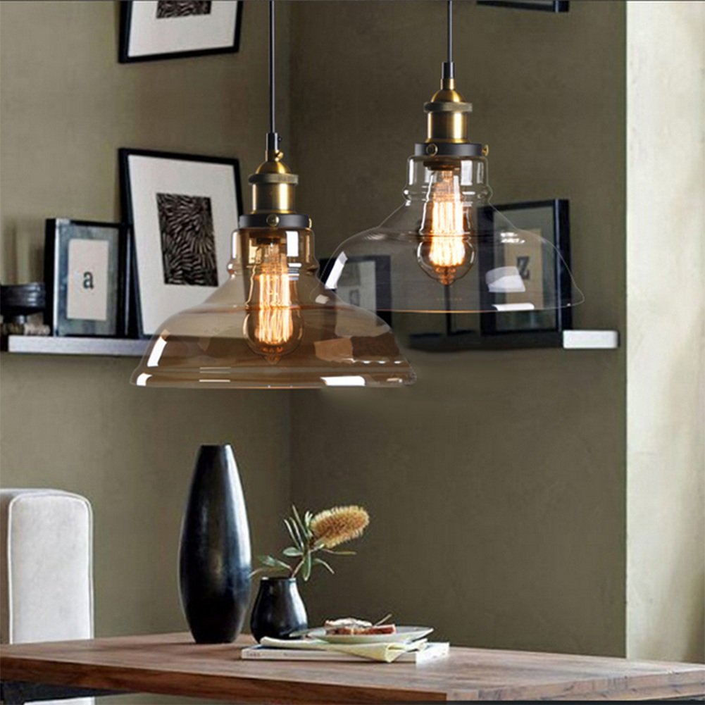 Esoes Verre Rétro Suspensions Luminaires Industrielle Vintage Plafonniers Lustre Edison Culot E27 Eclairage de Plafond Lampe Suspensions (Ampoule Non inclut)