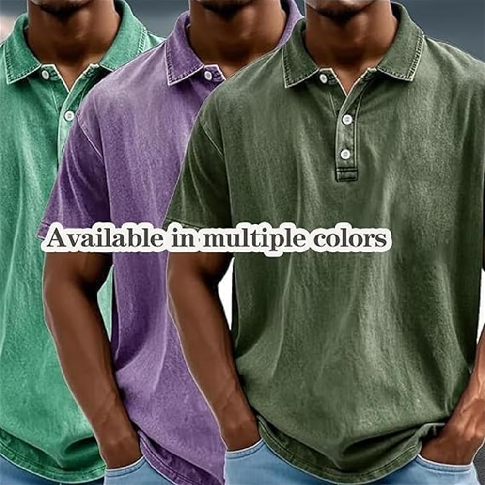 Mokaloha Camicia da uomo casual Henley con colletto alto retrò e taschino, scollo rotondo estivo, a maniche corte, marrone, 5XL