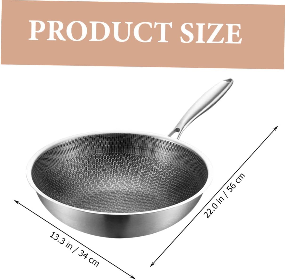 Honeycomb Non-Stick Stainless Steel Wok Pan Handles Heavy Duty Frying Pan for Induction Electric and Gas Stoves Portable Kitchen Cookware for Home Cooking