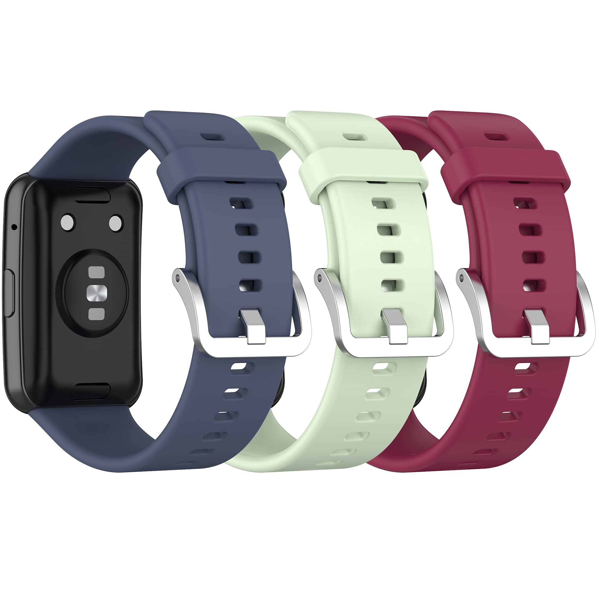 Confezione da 3 cinturini di ricambio compatibili con Huawei Watch Fit Smartwatch, cinturino regolabile in silicone per orologio da uomo e donna (blu menta Winered)