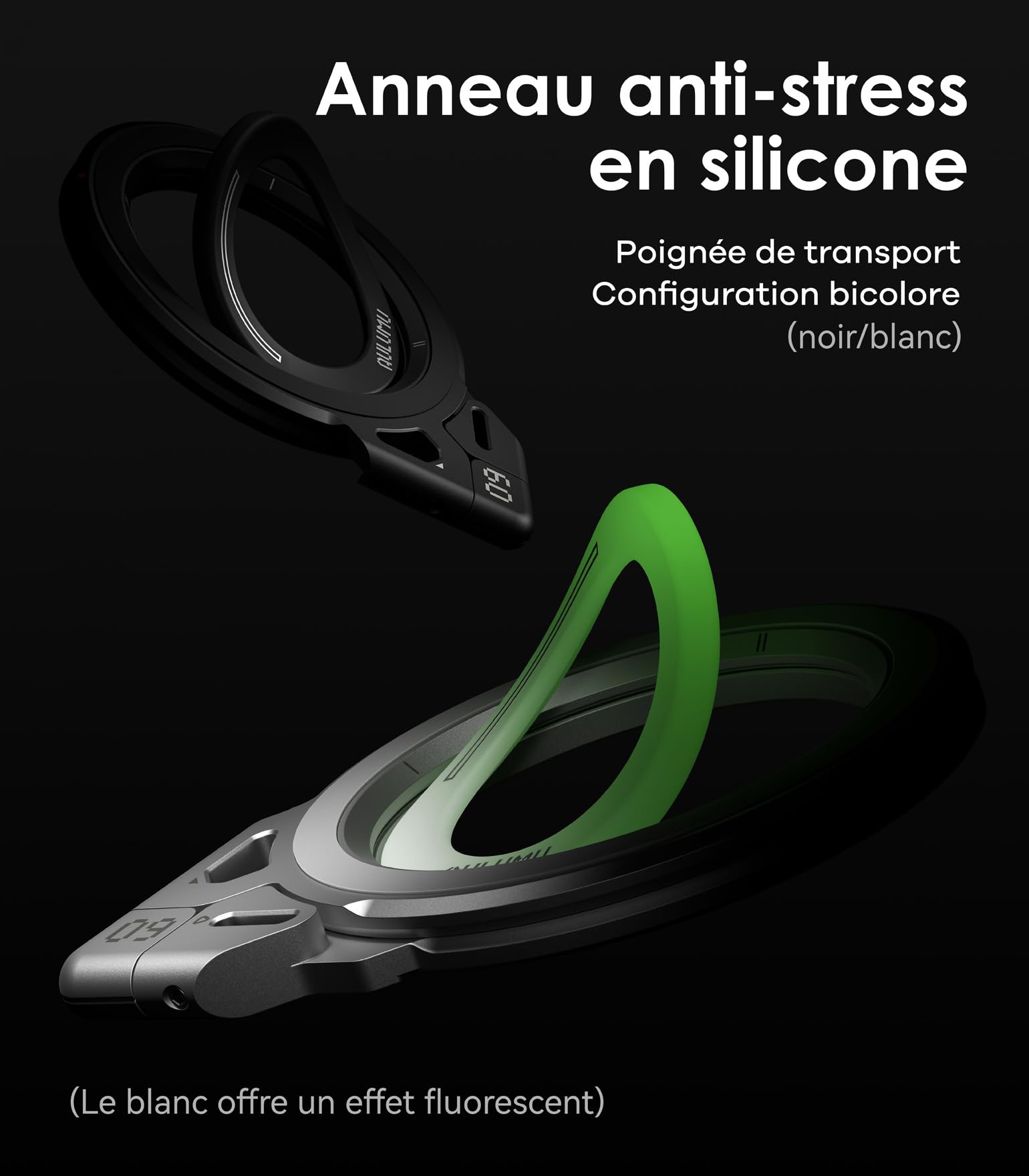 Aulumu G09 Anneau Téléphone Portable - Support Magnétique Double Face avec Rotation 360°, Support de Téléphone pour MagSafe en Alliage d‘Aluminium pour iPhone 17/16/15/14/13/12 - Noir