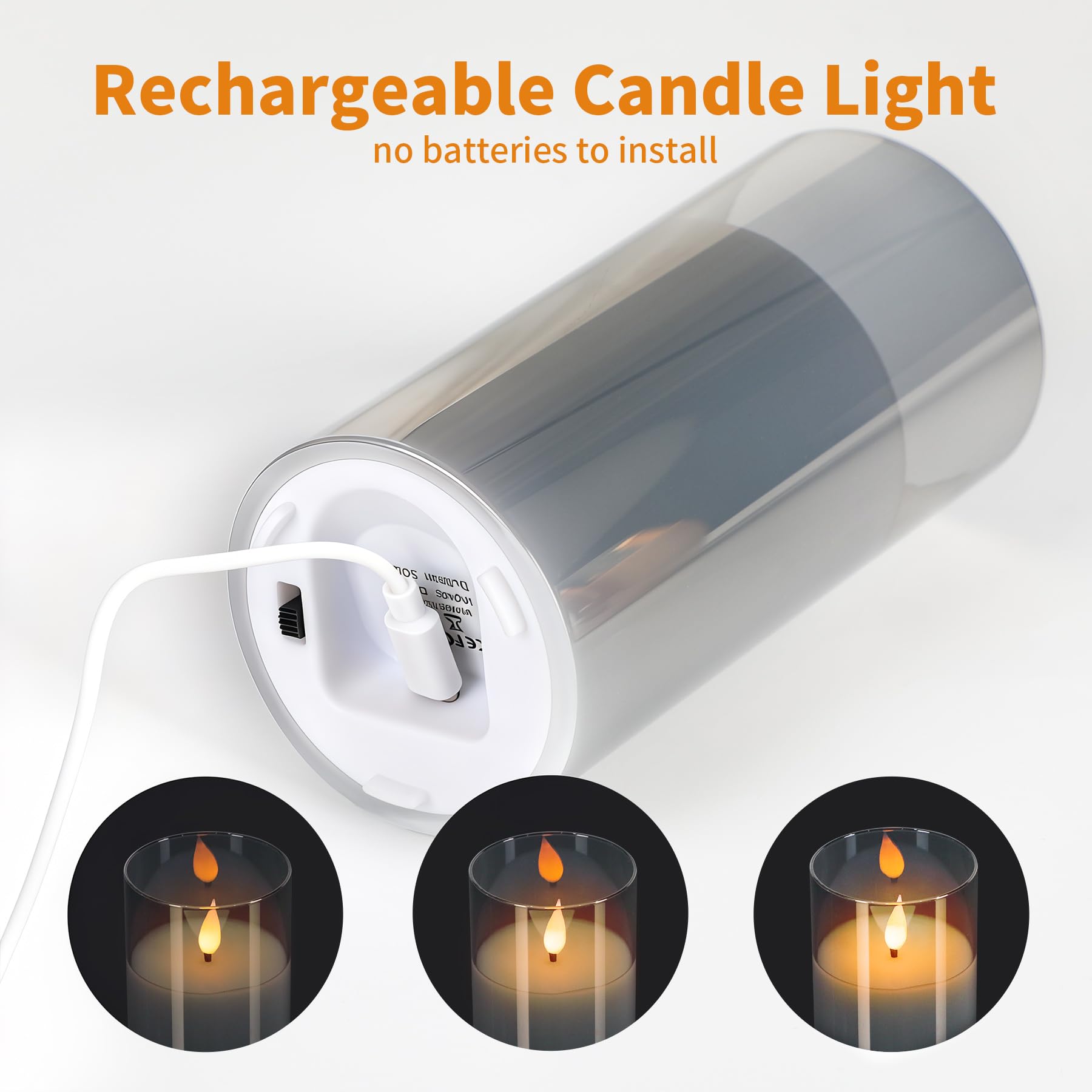 Forever Speed 6 Pezzi Vetro Grigio Candele LED Ricaricabili con Timer, Dimmerabile Candele Senza Fiamma con Cavo USB Flameless Candele per Decorazione per Feste, Campeggio, Matrimonio, Regali