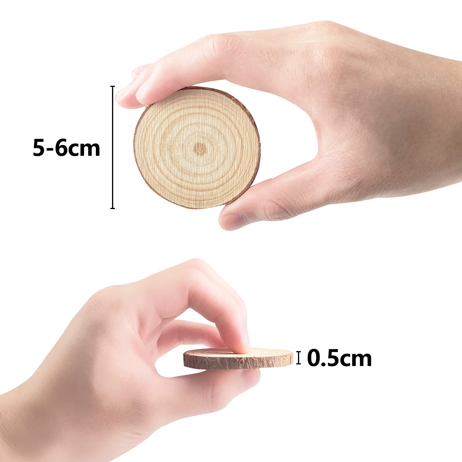 80 Tranches De Bois Naturel - Diamètre 5-6cm - Épaisseur 0.5cm - Pin Avec écorce - Pour Bricolage Et Déco
