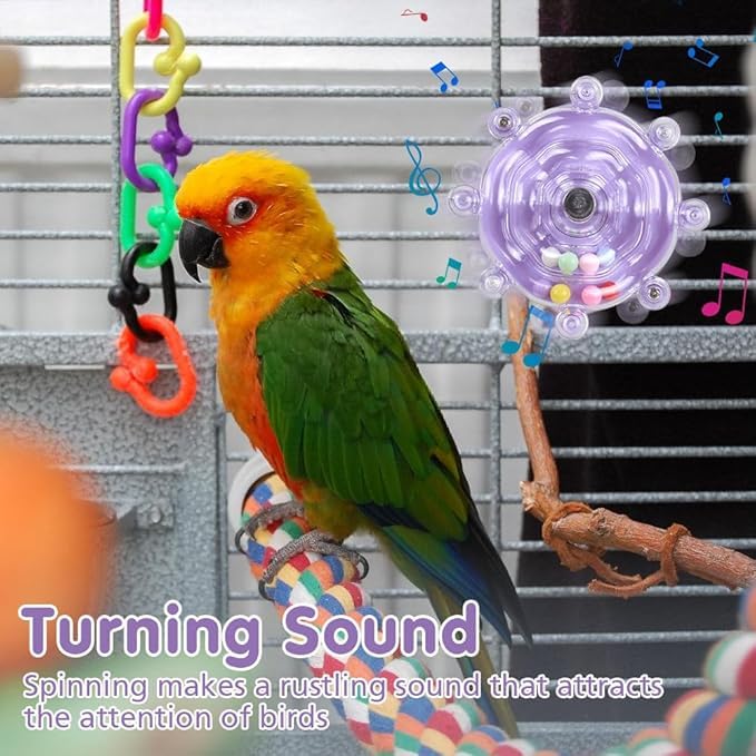 KUTKUT Bird Toys for Parakeets, Parrot Spinner Toy Colorful Parakeet Toys Wheel Puzzle Parrot Toys Interactive Spinning Wheel Rattle & Chew Ball for Cockatiel, Budgerigar,Conure, Lovebirds 3
