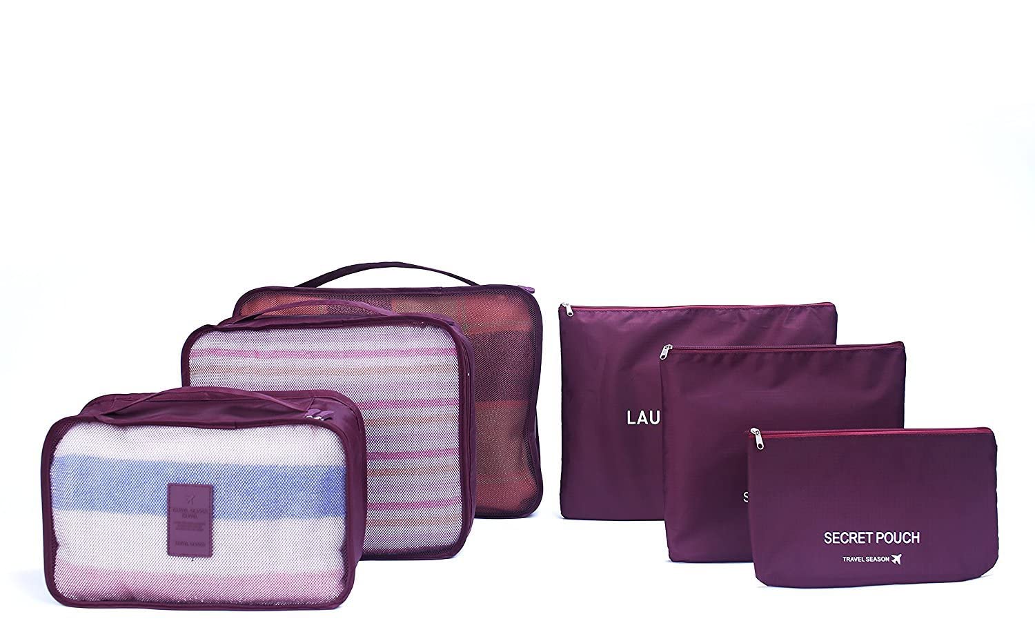 Styleys Set of 6 Travel Organizer Pouch Packing Cubes for Travel Clothes Space Savers Bags Cosmetics/Underwear/Socks/Shoes Toiletry Organiser Pouch (Maroon, S1037) Nylon