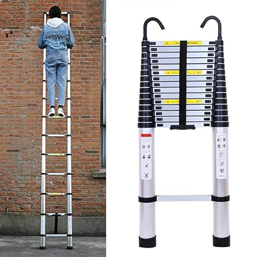 Escalera telescópica de aluminio de 6,2 m, con 2 ganchos, escalera deslizante, escalera extensible, escalera multifunción, escalera de ático, capacidad de carga de 150 kg