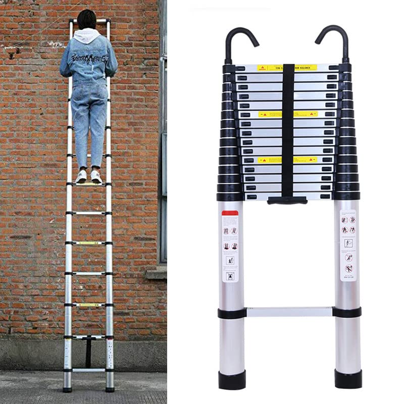 Échelle Télescopique de 5 m avec 2 Crochets, Échelle Coulissante Escabeau Telescopique Extensible, Échelle Multifonctionnelle, Charge de 150 kg