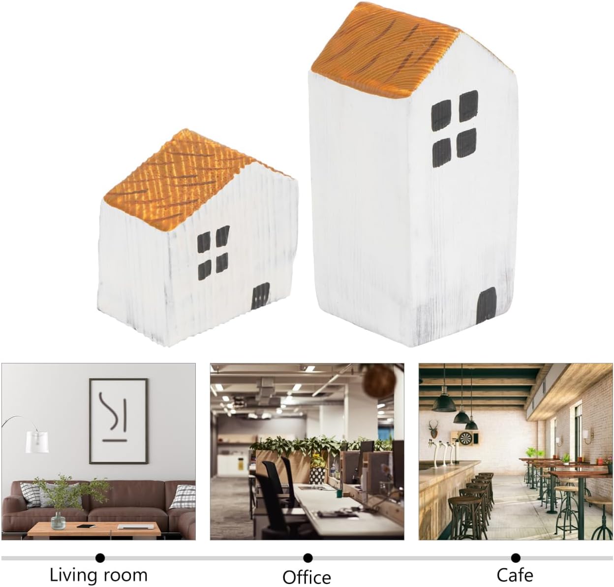 Alasum Wooden House Decor Set of 2, Small House Shape Desktop Ornament for Children's Room, White, 3.14 X 3.14 X 1.57 Inch, Synthetic Material