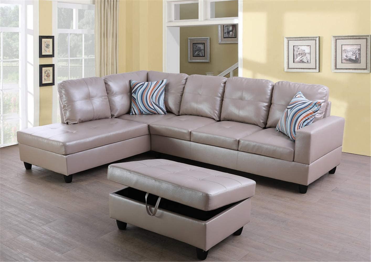 Amazon.co.jp: Golden Furniture L字型フェイクレザーセクションソファ
