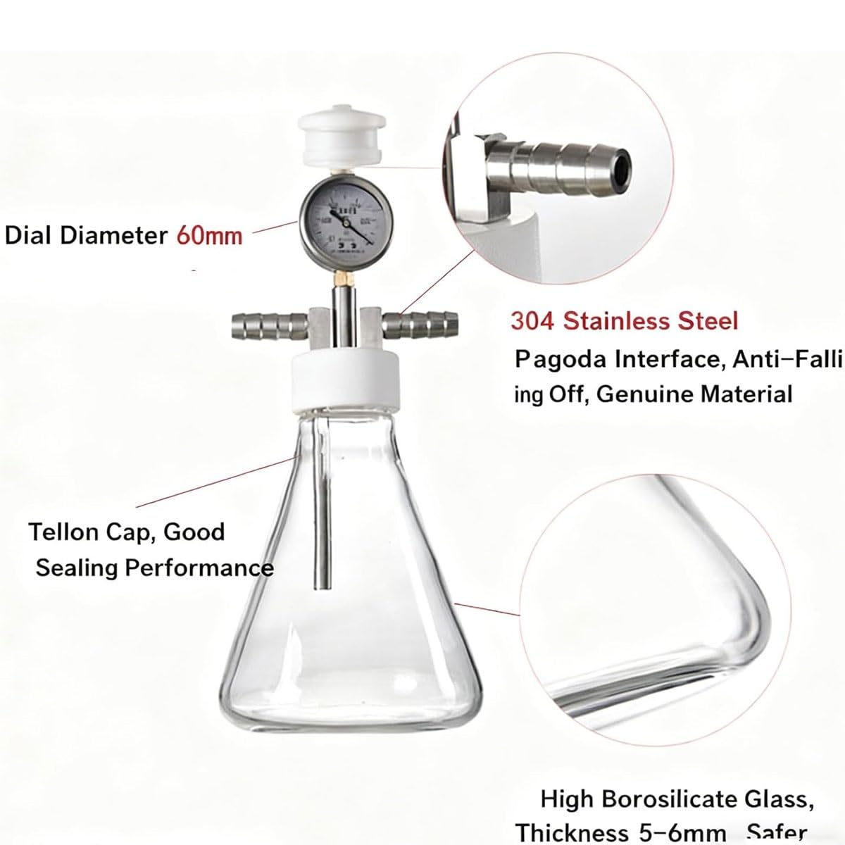 Lab Glass Vacuum Chamber,1L/2L/5L Capacity Resin Bubble Remover/Degassing Chamber Kit with Stainless Steel Vacuum Gauge,Good Sealing,for Solutions, Oils, Liquids(1L)