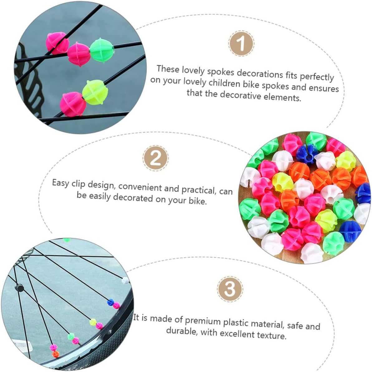180pcs Round Bike Beads for Spokes Decoration Plastic Clip Beads for Boys and Girls Bicycles for Front and Back Wheels