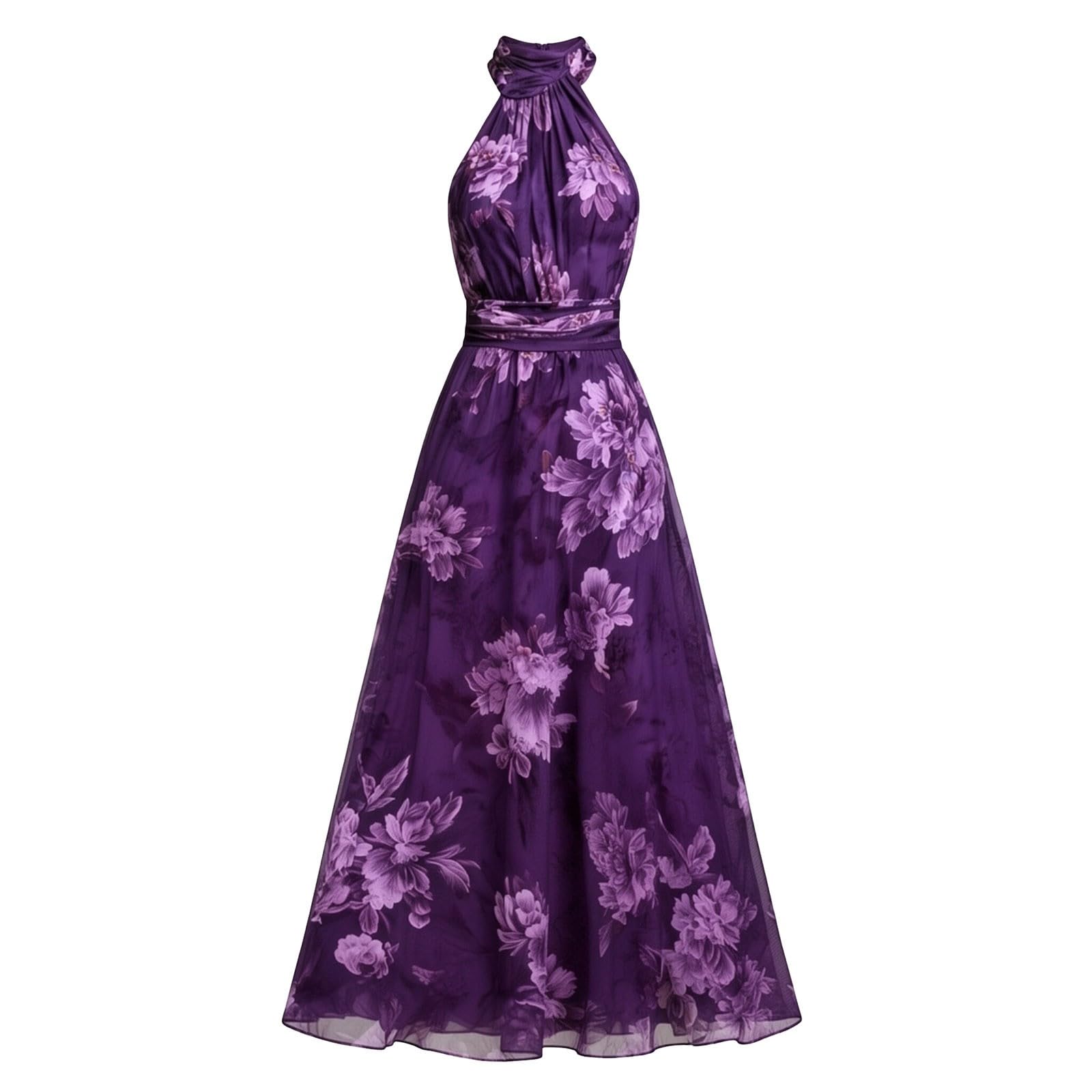 Vestiti Spalle Scoperte da Donna Abito Lungo Motivo Floreale Linea A Elegante Abito da Sera in Tulle Morbido E Traspiranti Vestito per Matrimonio Cocktail E Ballo