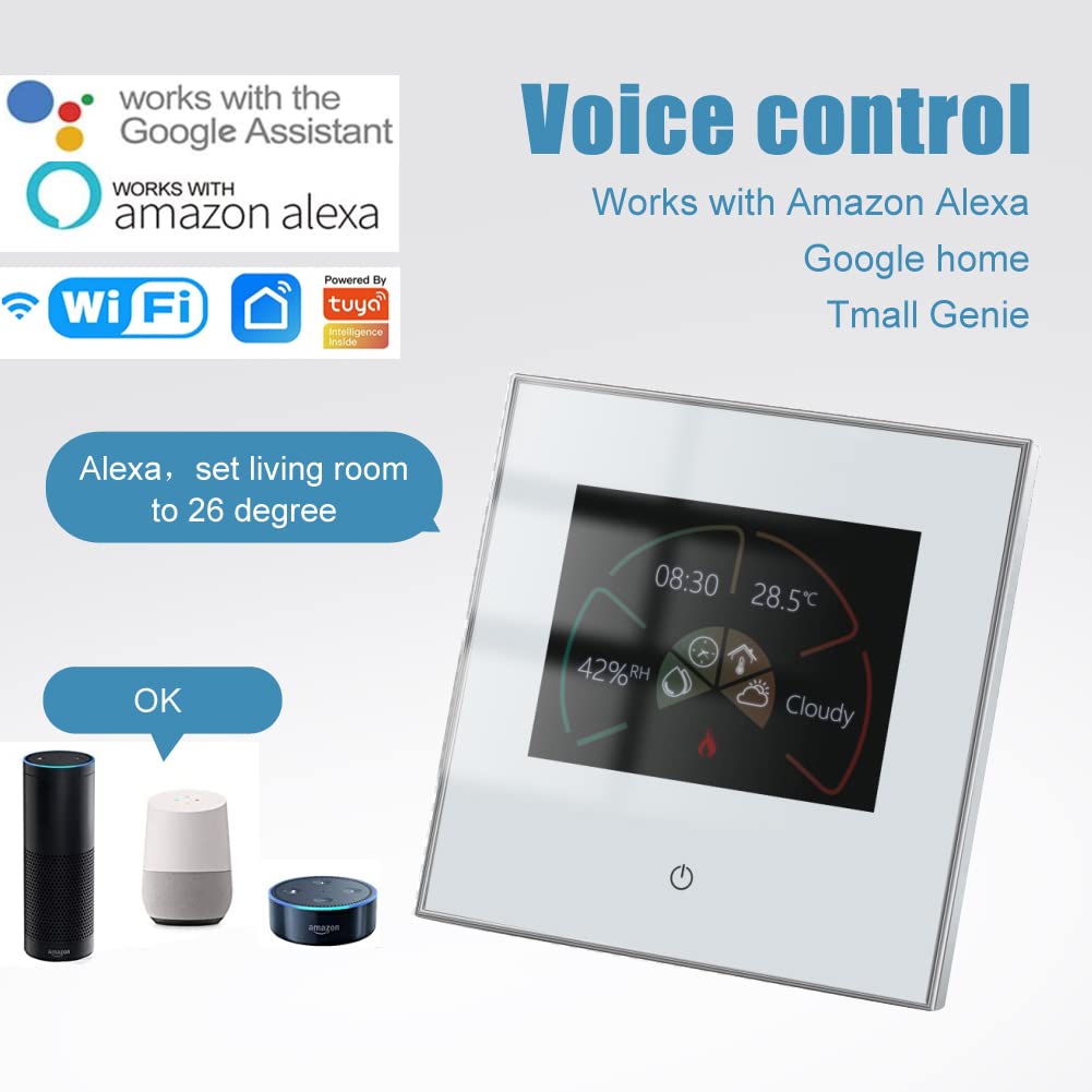 Thermostat Connecté Programmable WiFi Filaire pour Chaudière Gaz/Eau - Compatible Alexa et Google Home, Intelligent d'Ambiance Intérieur avec Écran LCD et Bouton Tactile