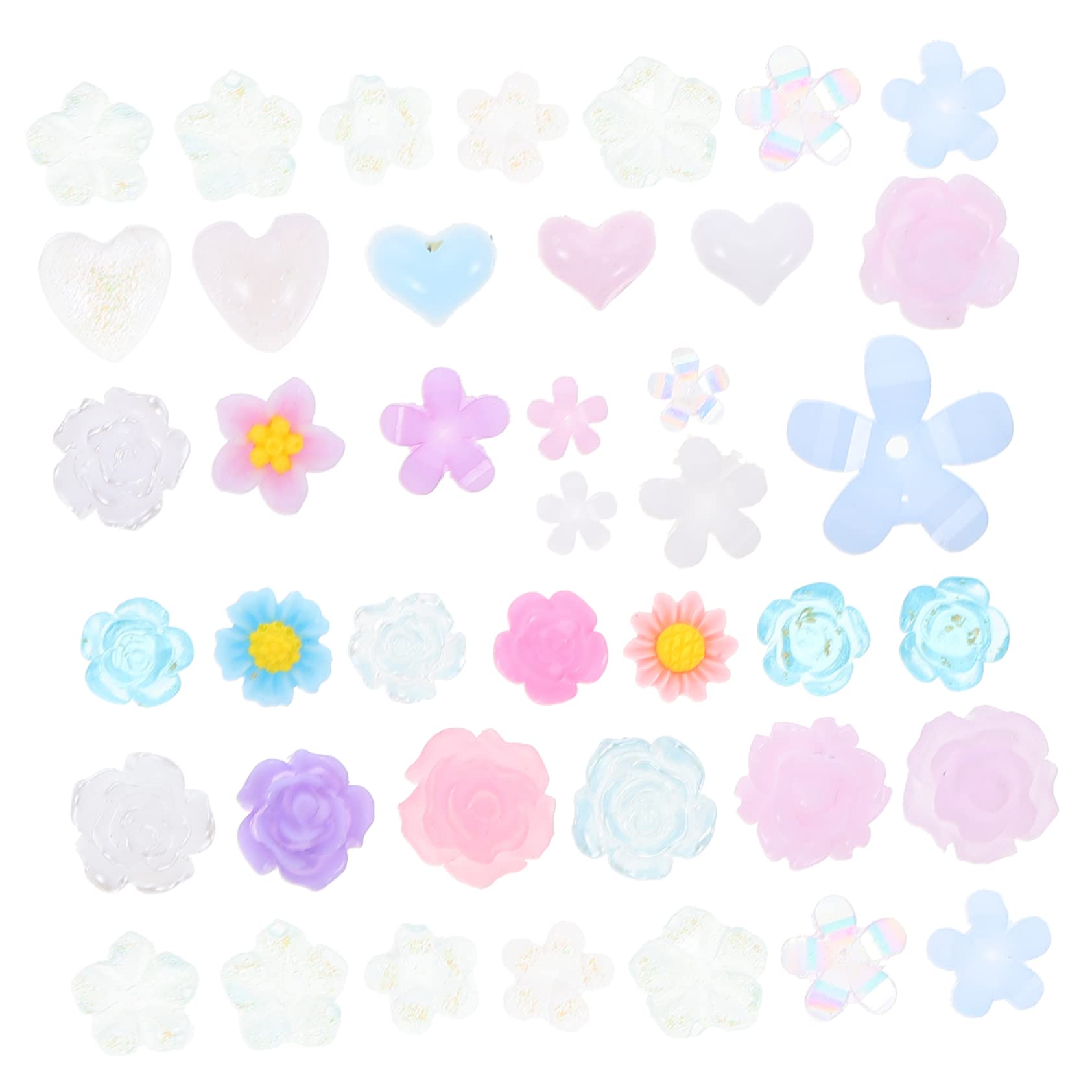 Décoration de manucure en résine colorée style fleurs et cœurs