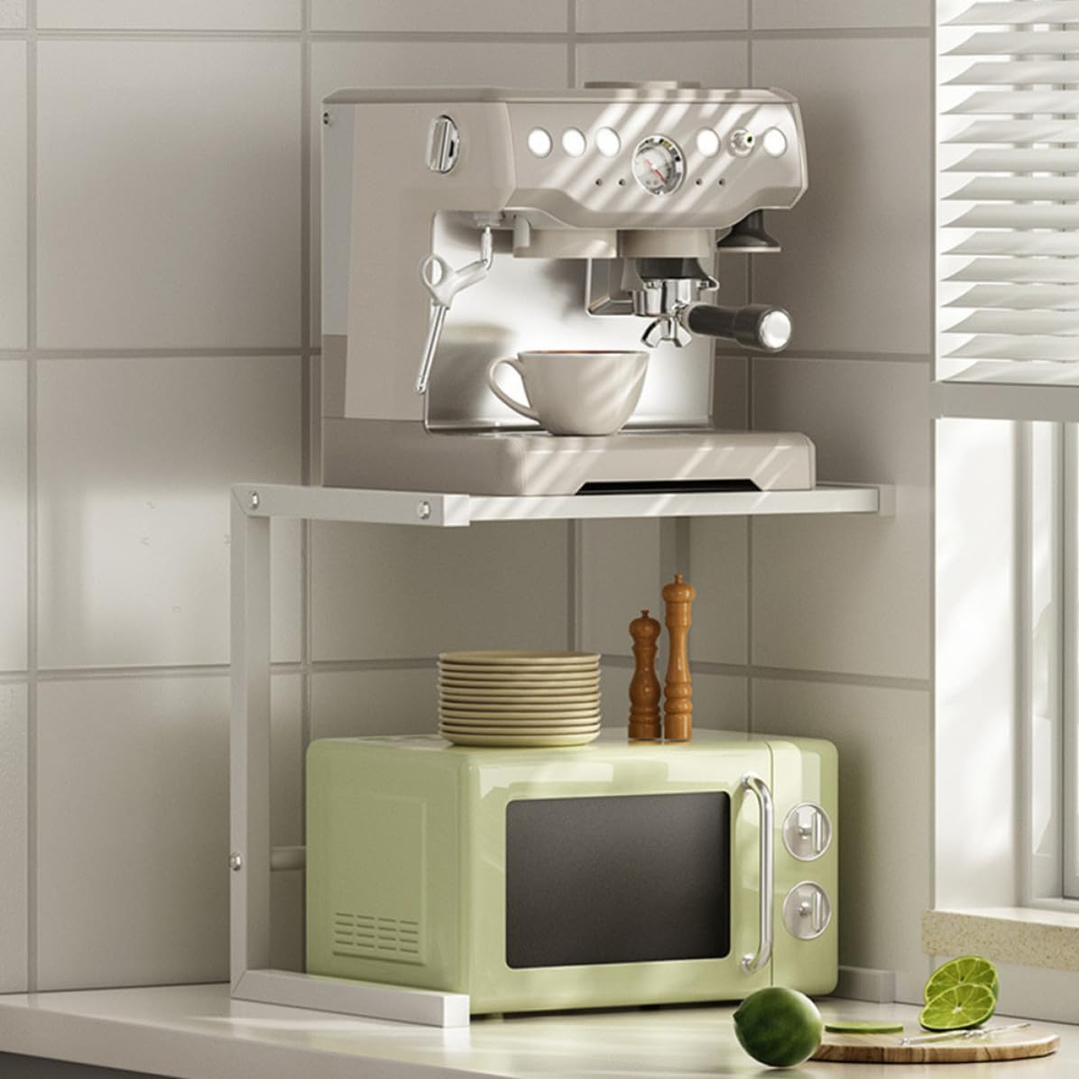 Support de Rangement pour Four et Micro-ondes en Acier au Carbone Blanc