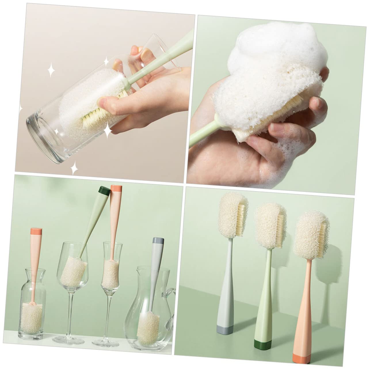 BESTYASH 3 Set Pennello A Tazza Lungo Strofinare Spazzola Per La Pulizia Delle Bottiglie D'acqua Pennello Per La Pulizia Della Cucina Spazzola Per Bottiglie Spugna 3 Pezzi*3