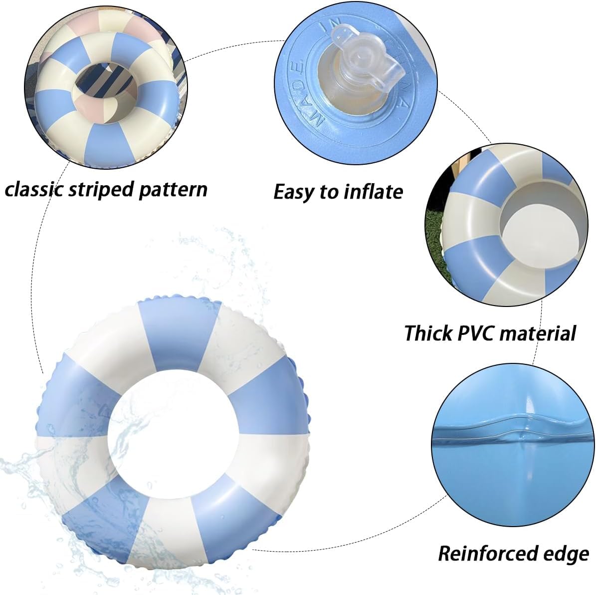 Ciambella Gonfiabile Vintage Righe Per Piscina - Diametro 75 Cm, Per Adulti E Bambini - Foto 9