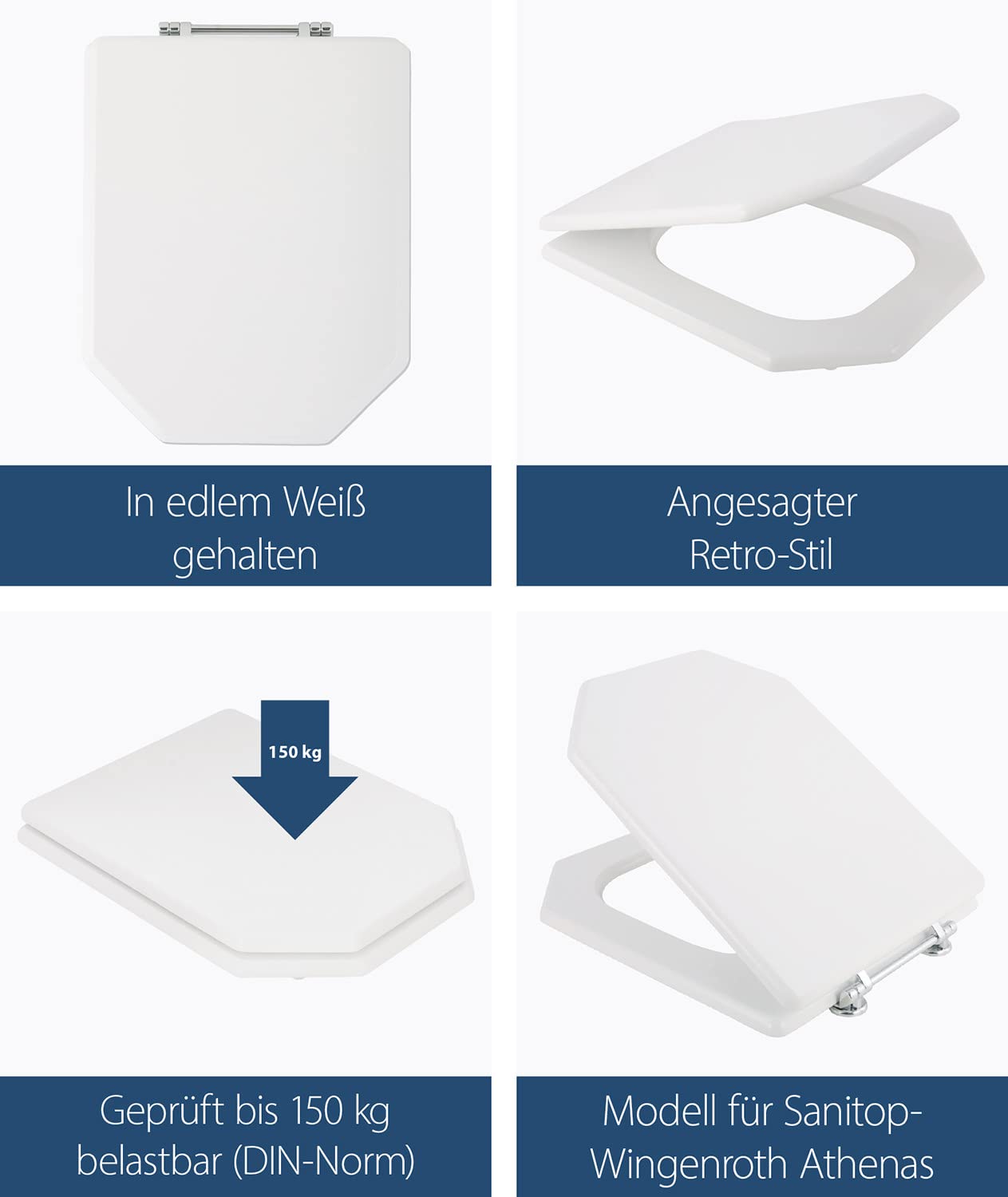 Sanitop-Wingenroth - 56696 4 - WC-Sitz in Wieß - Hochwertiger Toilettensitz mit Holzkern & Edelstahlscharnier
