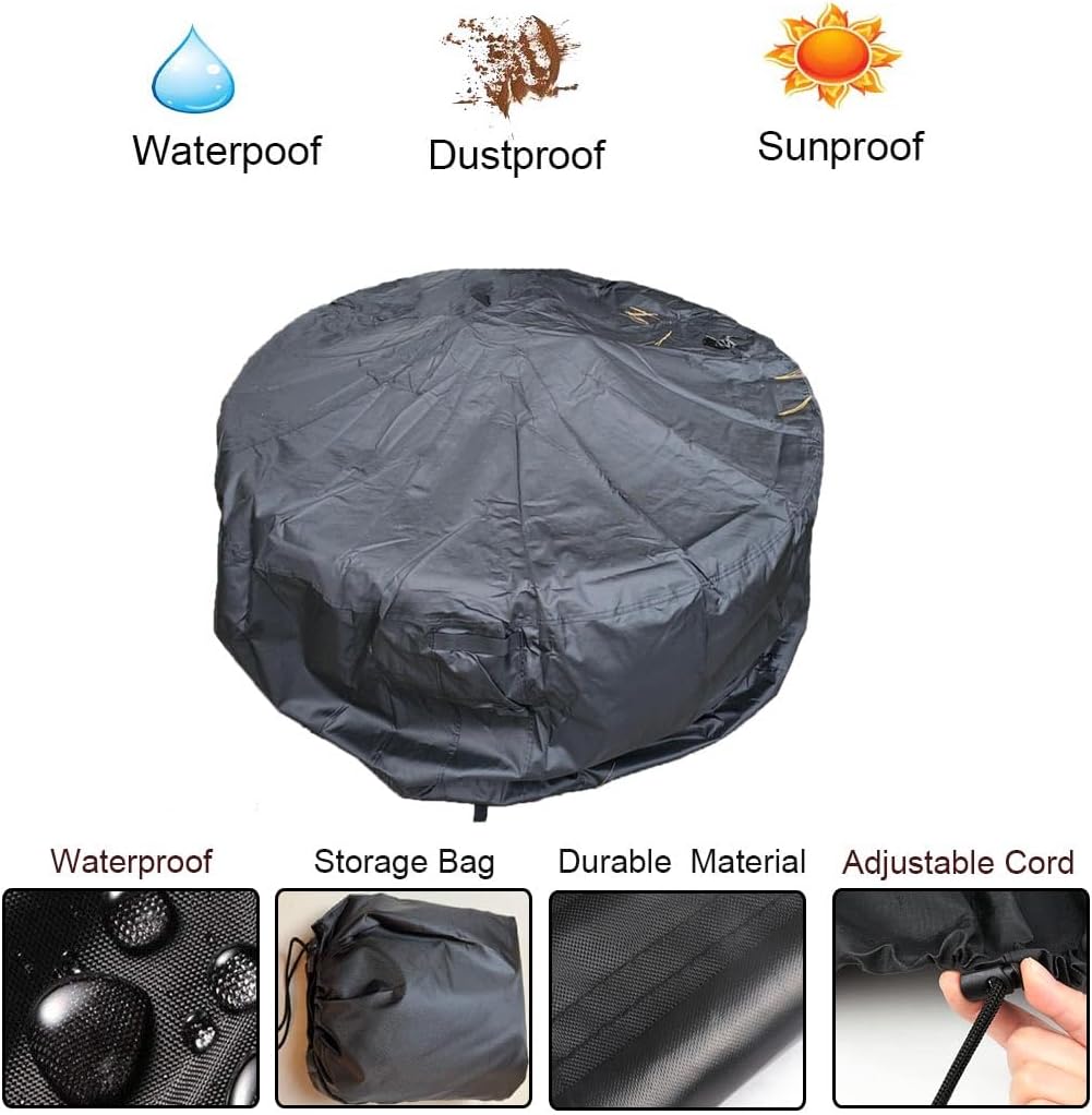 Round Fire Pit Cover, Waterproof Outdoor Gas Fire Pit Cover, Patio Furniture Cover,All-Season Protection Table Cover for Outdoor Fire Pit Furniture Sets (black, 36x20in)