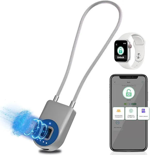 Fingerprint Cable Lock, Eseesmart Long Shackle Fingerprint Padlock with APP Control, Cabinet Lock, Luggage Lock, Outdoor Waterproof Padlock for Gym Locker, Cabinets, Gate, Blue
