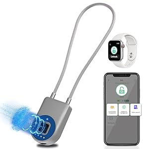 Fingerprint Cable Lock, Eseesmart Long Shackle Fingerprint Padlock with APP Control, Cabinet Lock, Luggage Lock, Outdoor Waterproof Padlock for Gym Locker, Cabinets, Gate, Blue