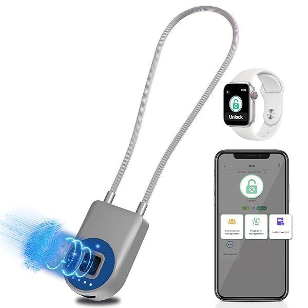 Fingerprint Cable Lock, Eseesmart Long Shackle Fingerprint Padlock with APP Control, Cabinet Lock, Luggage Lock, Outdoor Waterproof Padlock for Gym Locker, Cabinets, Gate, Blue