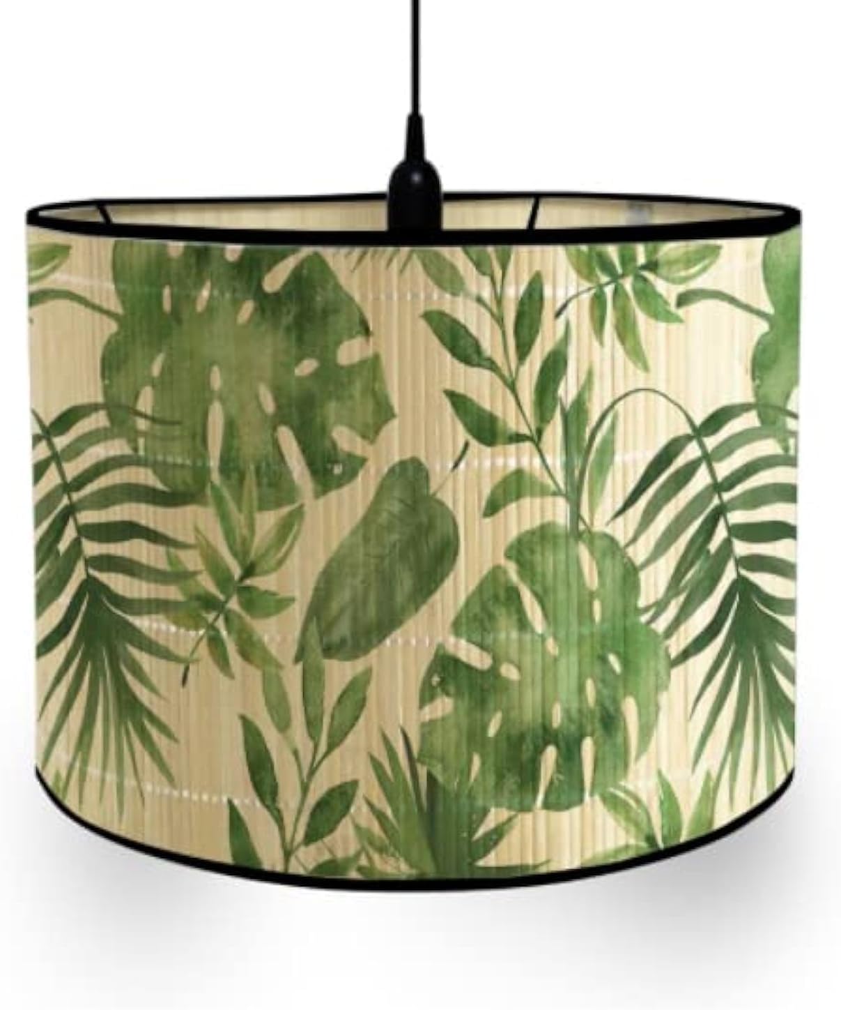 Foldable Bamboo Lamp Shade Green Plants Pattern Chandelier Lamp ...