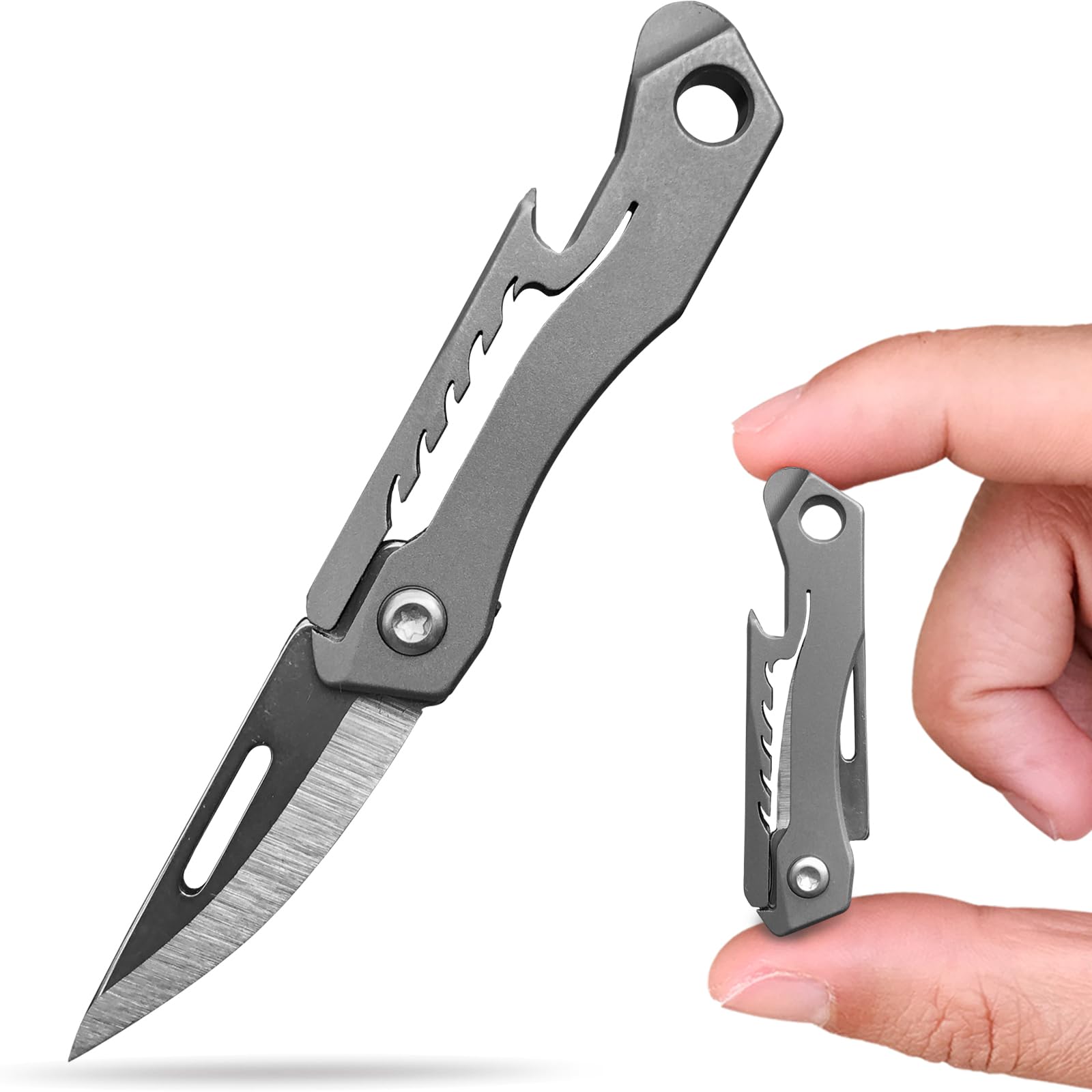 Joycube Titanium Alloy Small Keychain Knife, Mini Pocket Folding Knives, Cute EDC Box Cutter, Gifts for Women and Men