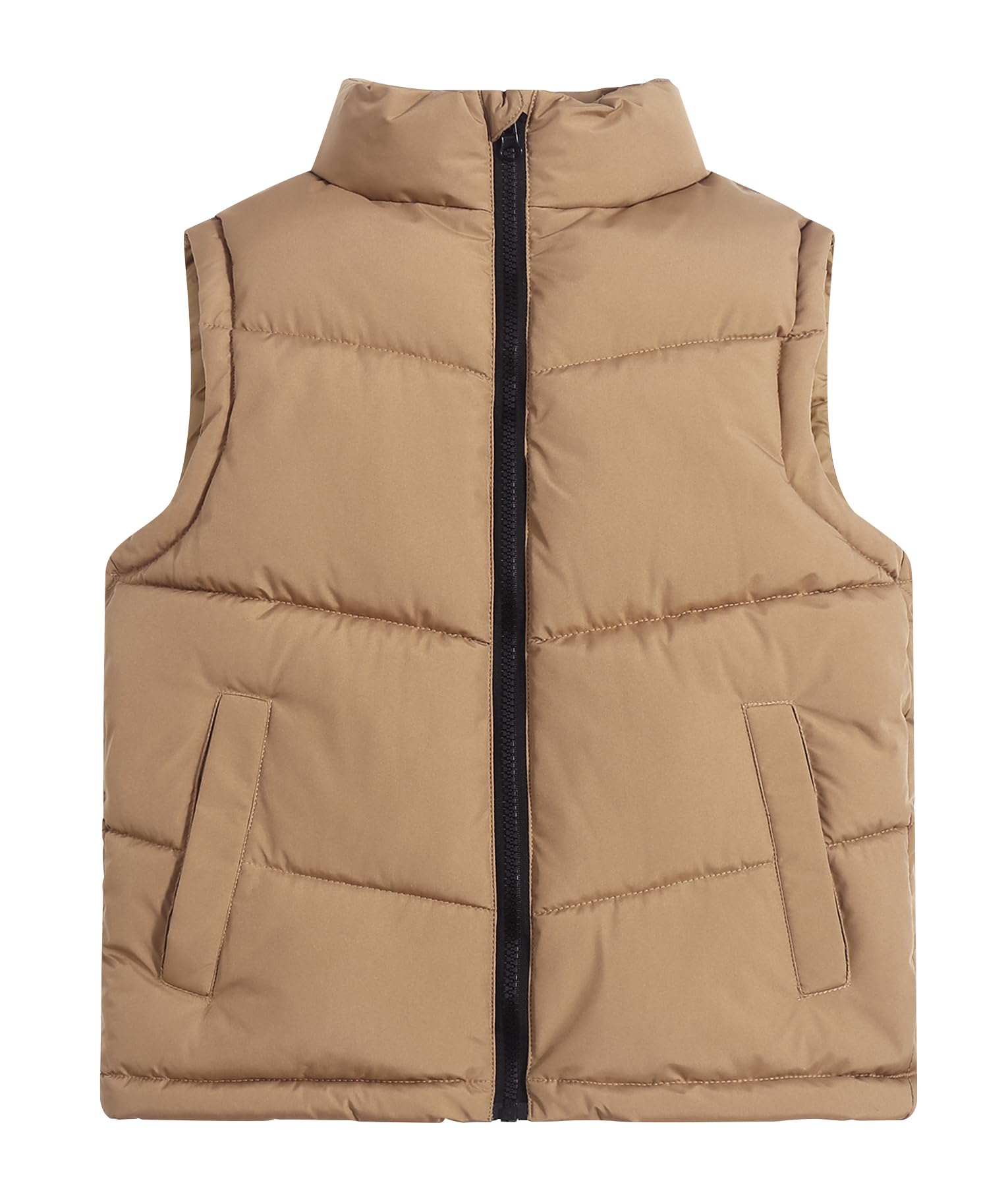 FEOYA Ado Veste Matelassée D'Extérieur Garçon Sans Manche Doudoune Chaude Épais Enfant Sans Manche Manteau Légère Imperméable Gilet De Duvet Polaire D 'Hiver Mode Coupe Vent Zippée Brun 7 8 Ans