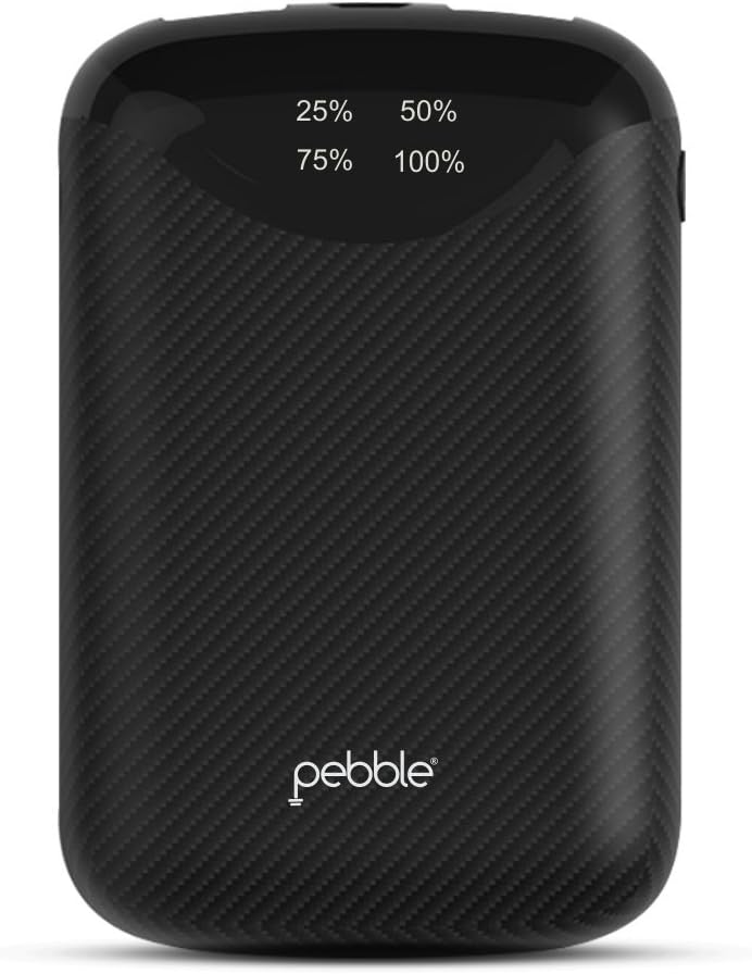 Pebble Pico Pocket Sized 10,000 mAh Power Bank | Fast Charging 2.1 A, Compatible with All Android Phones & iPhones, 6 Months Warranty (Black)