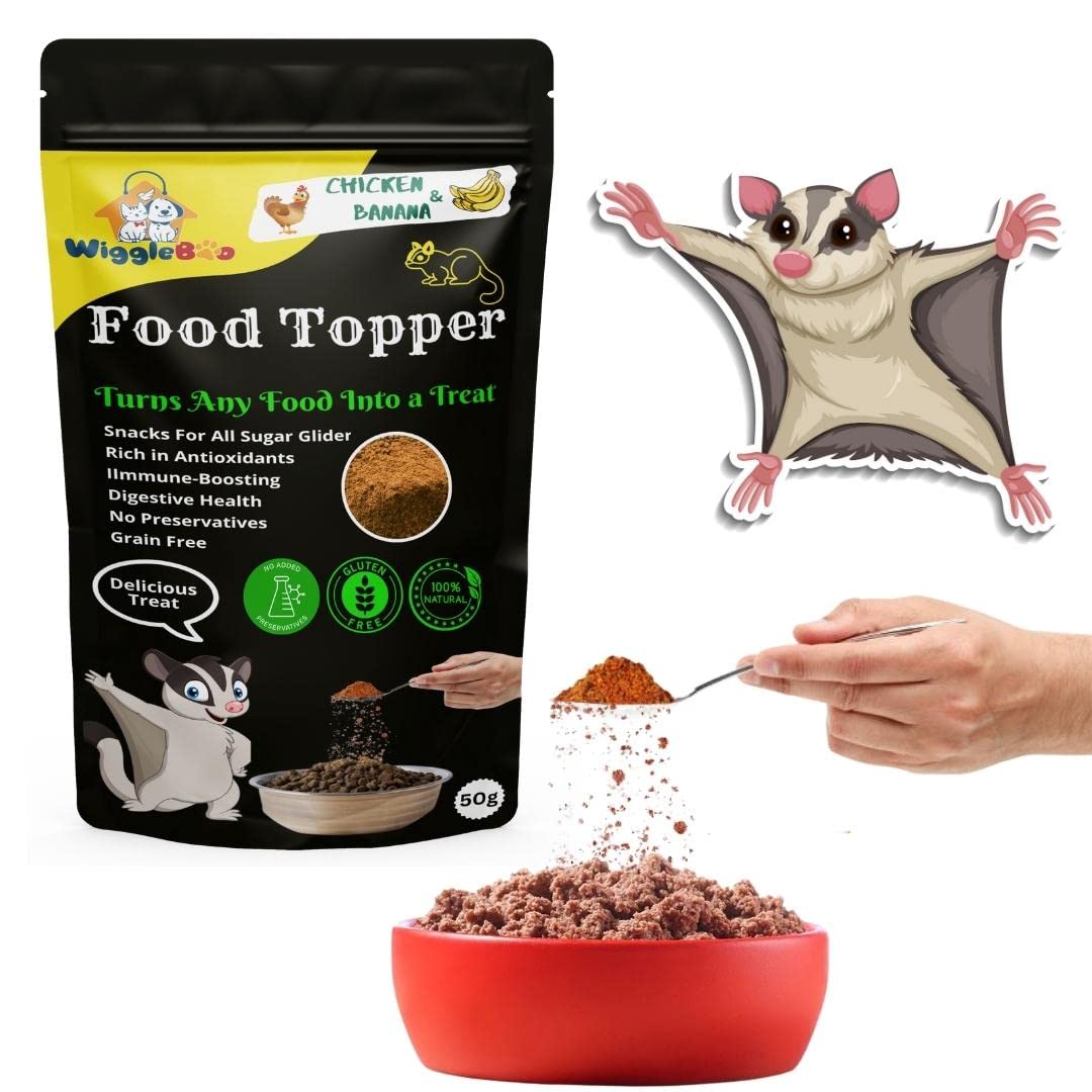 WiggleBoo Magical Sugar Glider Food Topper || Joy of Best Taste || Chicken & Banana Flavour || Grain Free & Protein Rich || Natural Dewormer || 50g