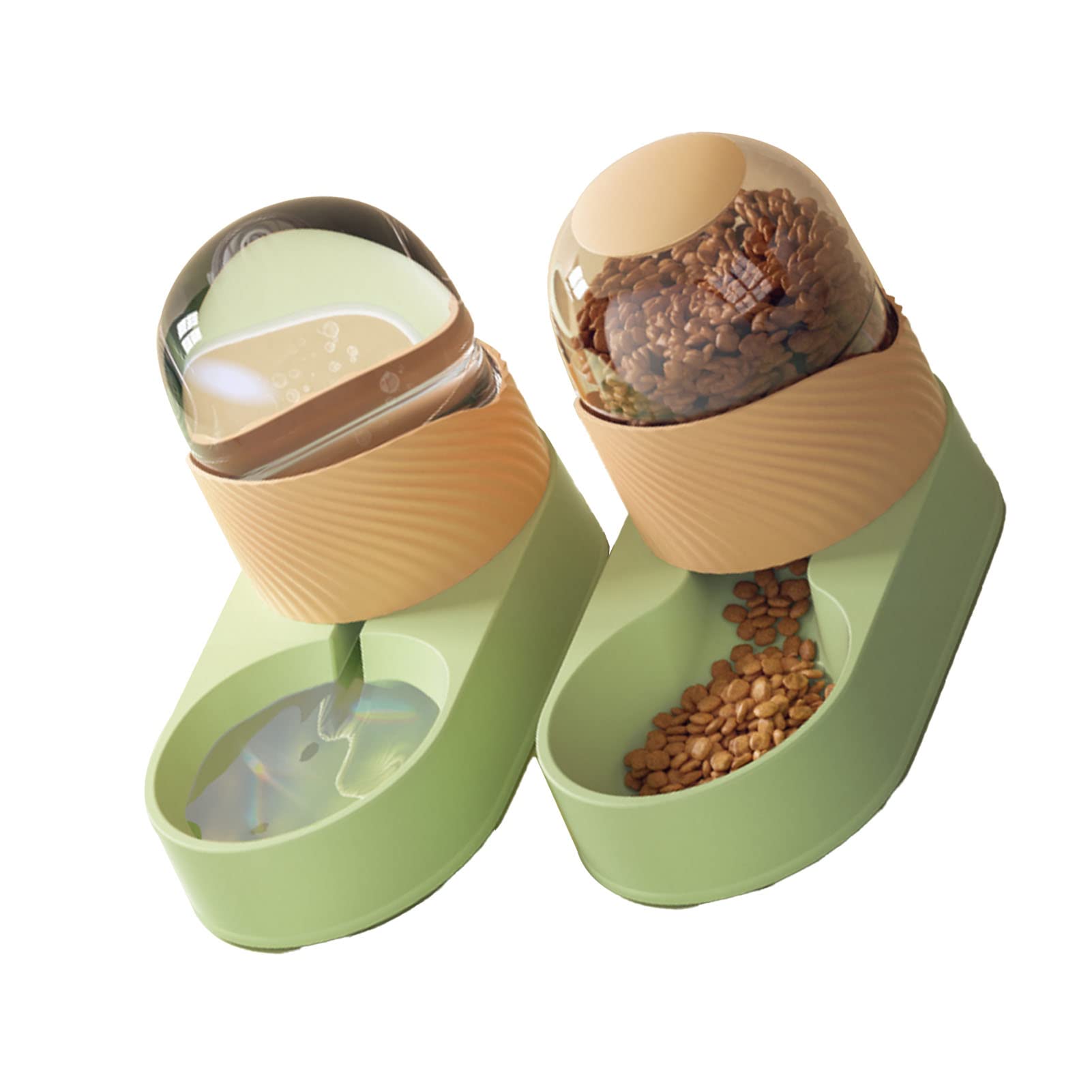 PUSOKEI Juego de Bebedero y Comedero Automático para Gatos 2000ml |Dispensador de Agua de Comida para Mascotas Extraíble Transparente para Cachorro de Perro (Naranja Verde)