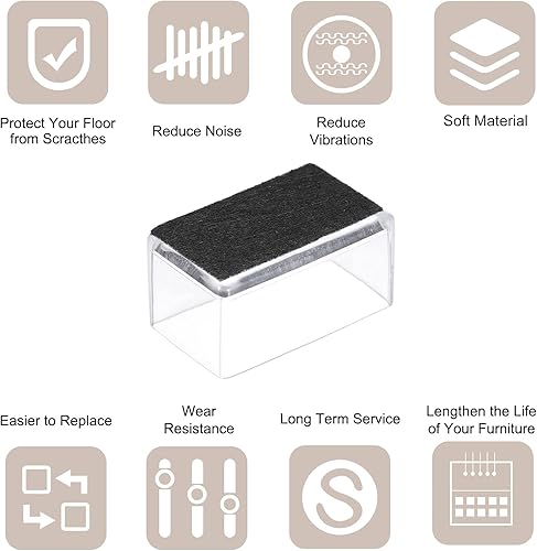Miniatura 3 de uxcell Protectores de suelo para patas de silla, 12 piezas rectangulares de PVC y fieltro para patas de silla para suelos de madera (blanco