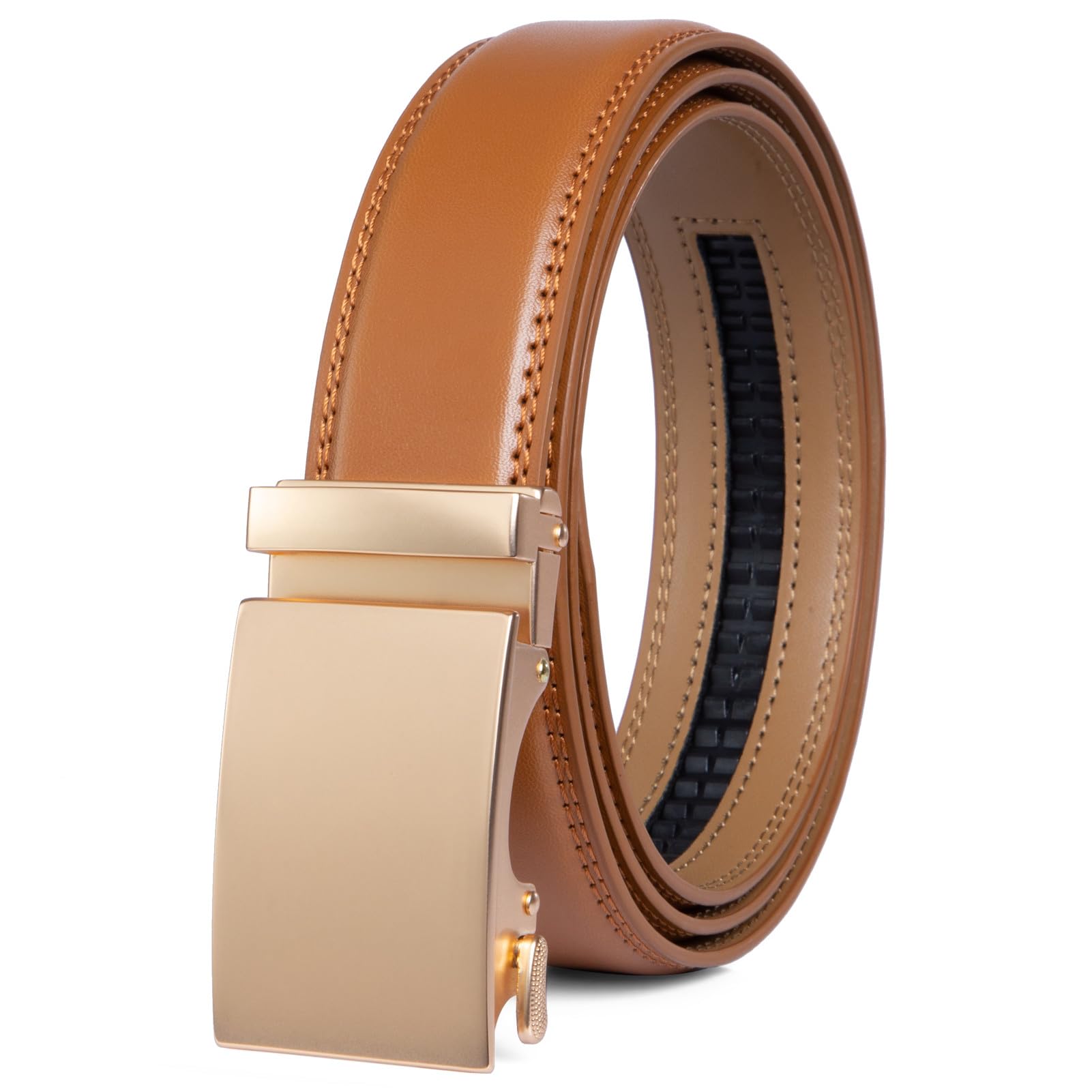 Founders & C Ratchet Belts for Men-Black/Brown Belt Leather 1 3/8" for Casual Dress-Micro Adjustable Belt, Light Brown-gold Buckle, 36 - 42W