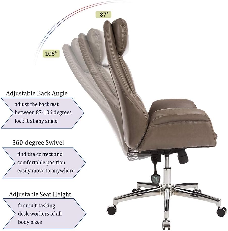 Glitzhome Mid-Century Modern Leatherette Adjustable Swivel High Back Office Chair Brownish Grey : Home & Kitchen