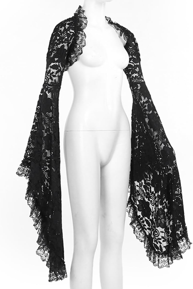 L'VOW Women's Lace Bolero Shrug Goth Crop Top Victorian Lace Sleeves for Witch Vampire Cosplay - Image 7