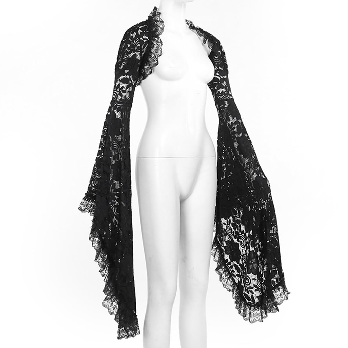 L'VOW Women's Lace Bolero Shrug Goth Crop Top Victorian Lace Sleeves for Witch Vampire Cosplay