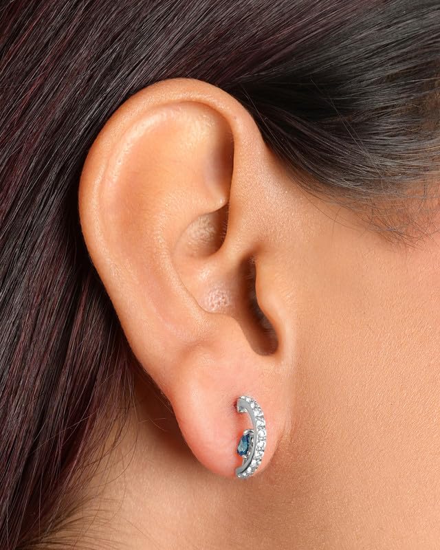 Image of CLARA 925 Sterling Silver Hoop Bali Earrings | Platinum Plated | Daily Wear |Gift for Women and Girls