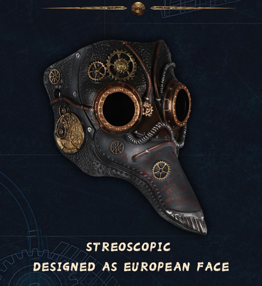 Steampunk Halloween Mask Costume Plague Doctor Bird Mask Long Nose Beak Cosplay Christmas Party Props Gothic Costume for Women Men