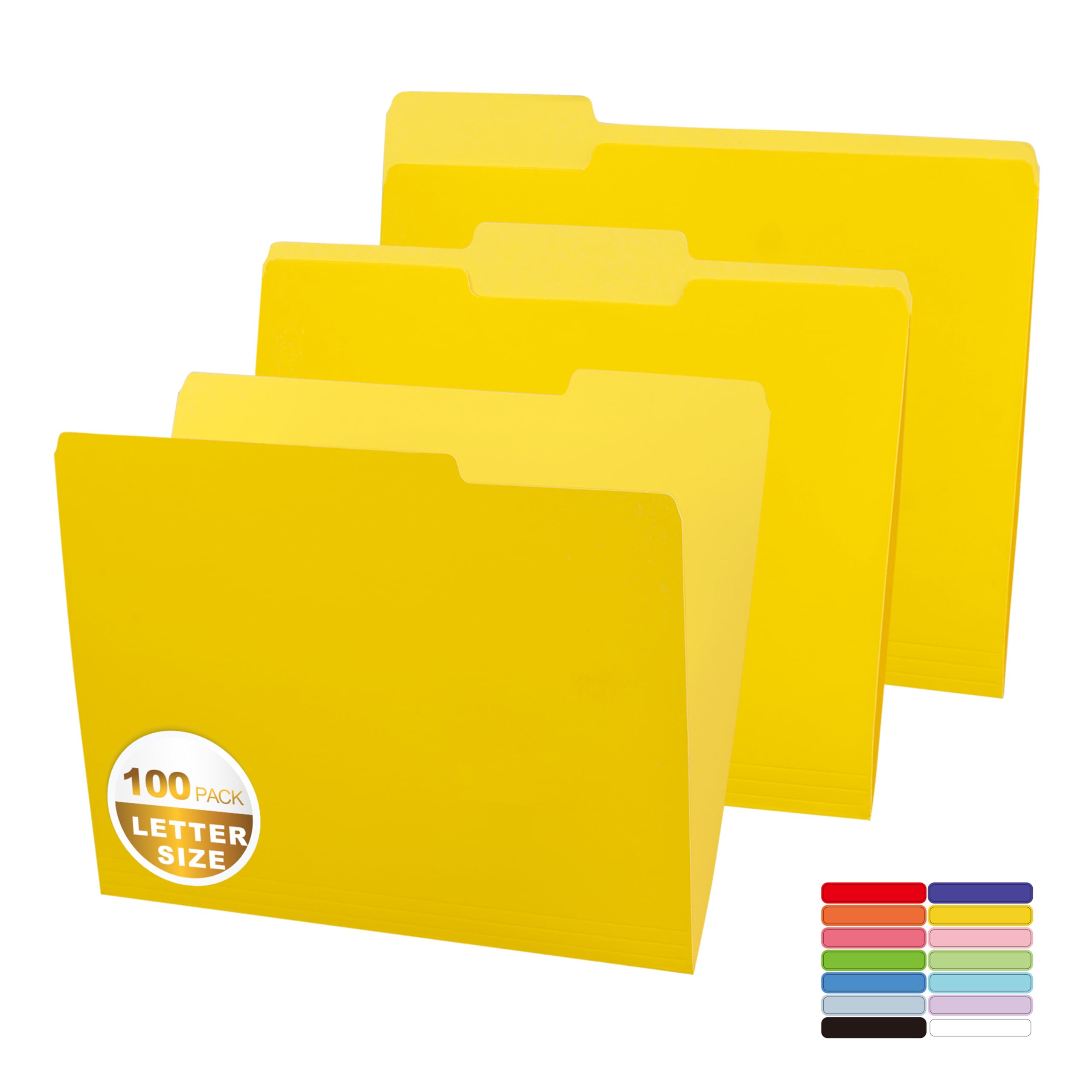 Two Tone Color File Folder 8.5 x 11 Inch,100 Packs Yellow File Folders,1/3 Cut Tab File Folder Letter Size, Assorted Colors,Manila File Folders for Office,School and Home,Organization