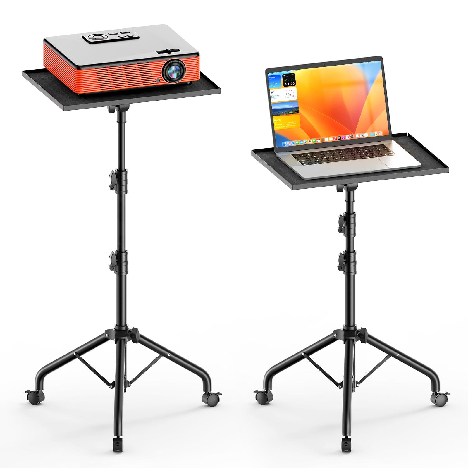 Trépied pour vidéoprojecteur réglable en hauteur de 73 à 120 cm, support de projecteur mobile en métal avec roues verrouillables – Pour home cinéma, entreprise et extérieur