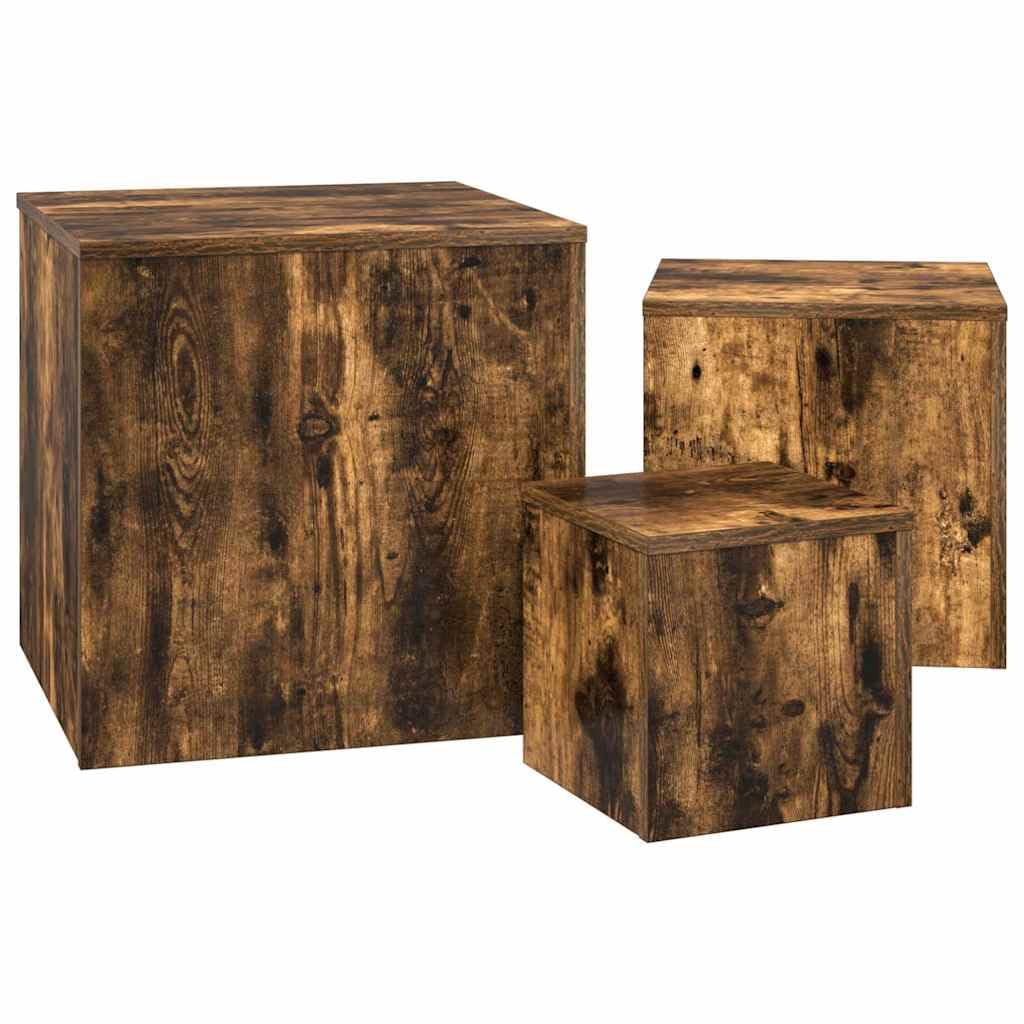 Juego de 3 mesas auxiliares de madera de roble ahumado