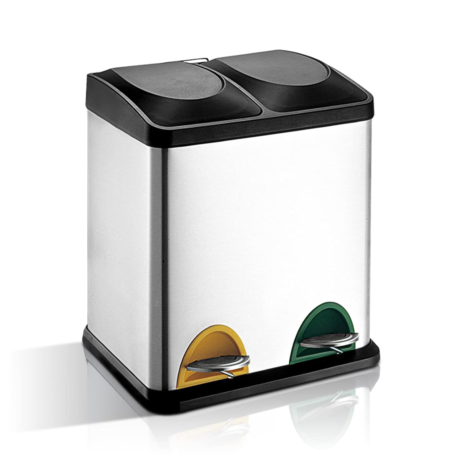 Leaf House Double Rubbish Bin, 2 x 15 L Dual Compartment Kitchen Bin