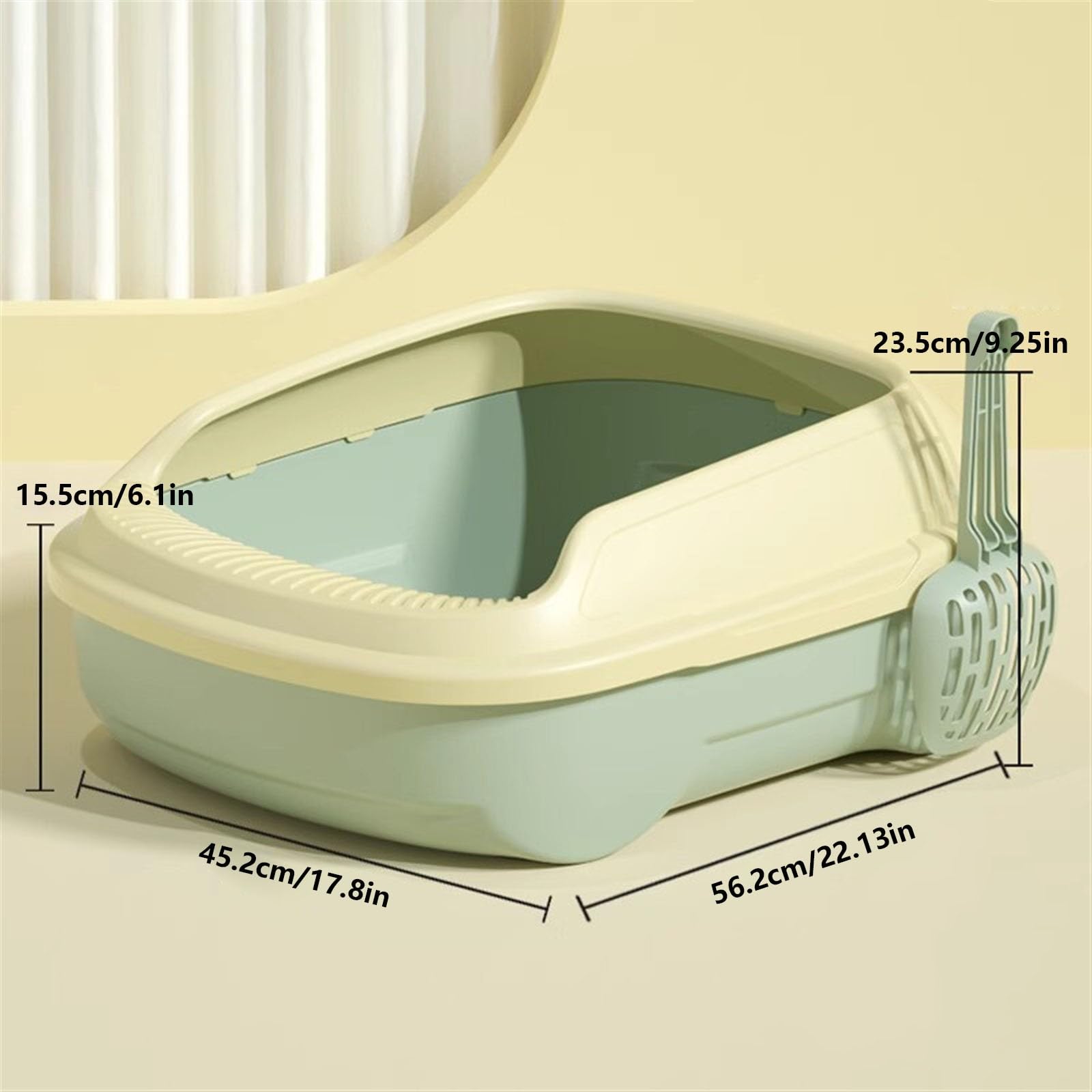 Exclusivo para Gatos y Perros Caja de Arena for Gatos con Pala, Bandeja plástico Parte Superior Abierta, Caja tamiz Lado Alto for pequeños y Grandes para Interiores(Green)