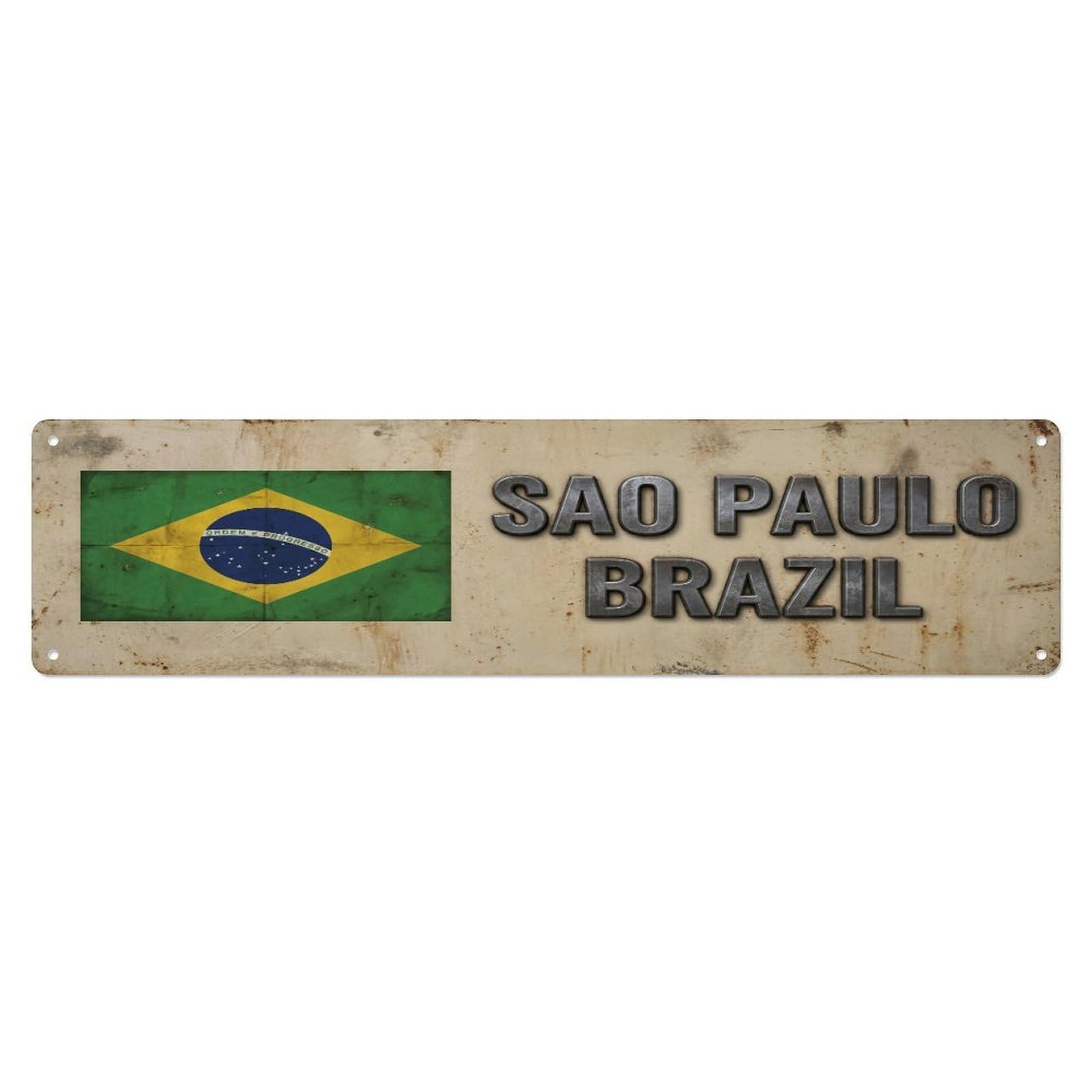 Okahys 4X16inch(10X40cm) Vintage Sao Paulo Brazil Flag Decor Rustic Travel Metal Tin Sign
