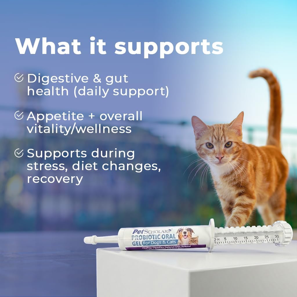 Probiotic Oral Gel Supplement with Inulin Prebiotic for Dogs & Cats | Supports Digestive & Gut Health, Appetite & Overall Well-Being | Easy-to-Use Probiotic Gel for All Ages (30 cc)
