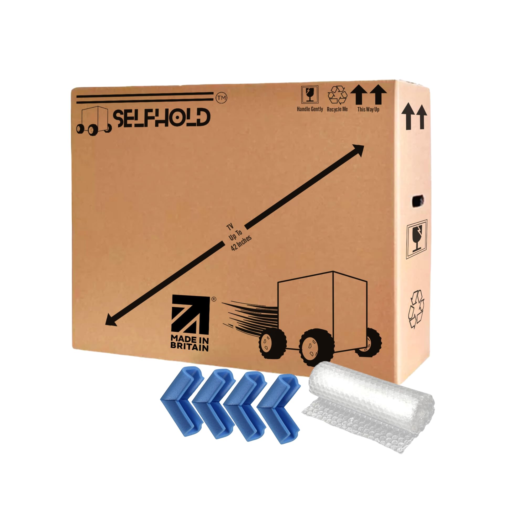 TV Boxes Kit for Moving House with Foam Corners & Bubble Wrap- Available Size 22 inch to 85 inch - Double Wall Solid Cardboard TV Box for Packing, Storing, Shipping | With Handles and Extra Strength
