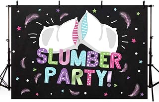 Slumber Birthday Party Decorations Photo Studio Booth Background Banner Colorful Pajama Girls Sleepover Pillow Fight Black Backdrops Props for Photography 7x5ft
